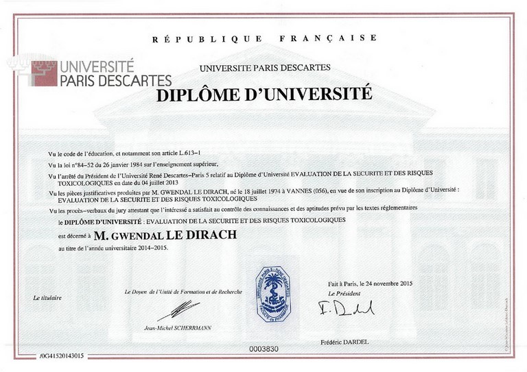 DIP Diplome universitaire d'évaluateur de la sécurité produits chimiques et cosmétiques